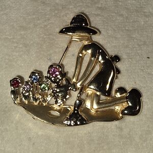 Vintage Karen Rossi Gold-Tone Gardener Brooch with Colorful Gems
